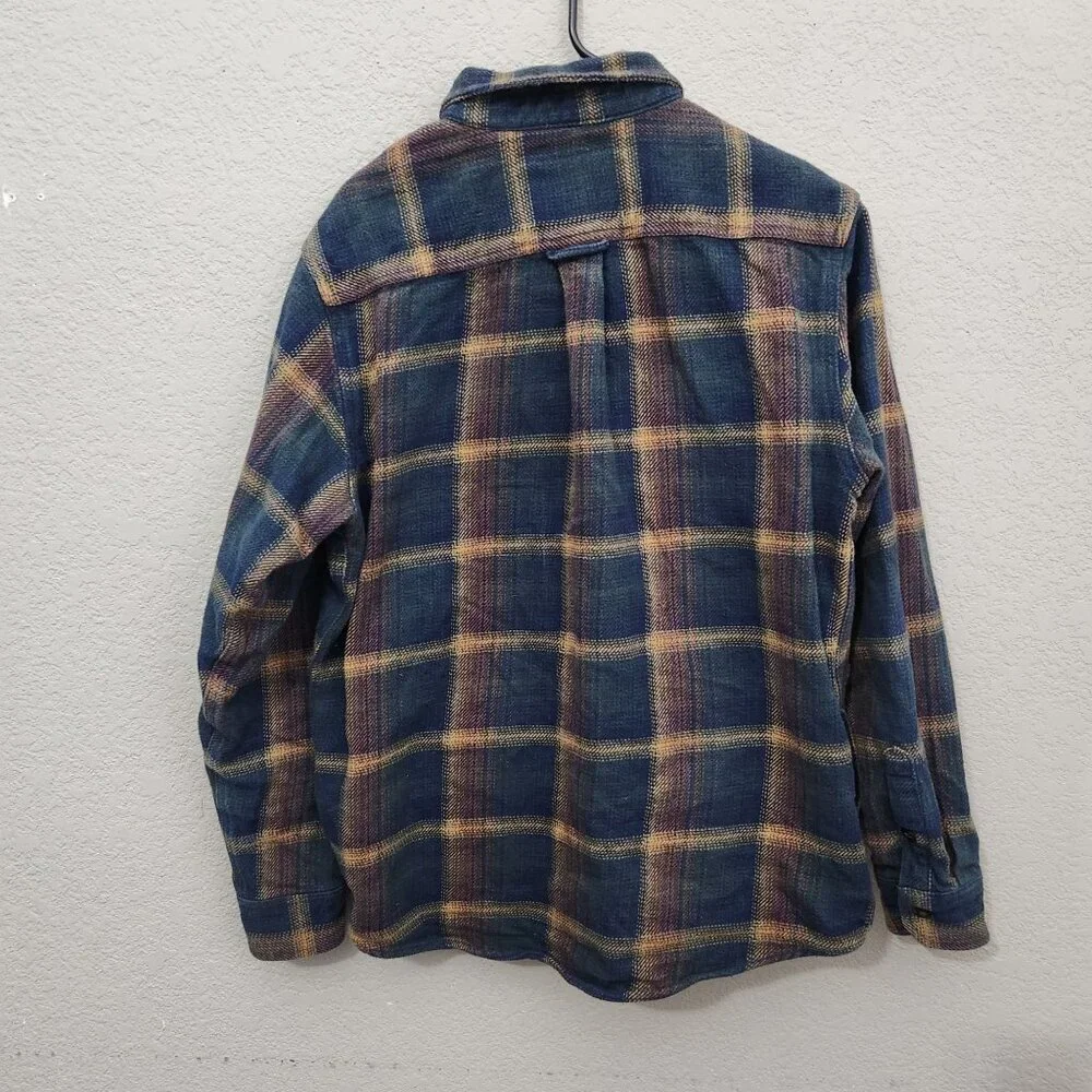 Orvis Shirt Shacket Medium Blue Yellow Plaid Chore Cottage Western Flannel Heavy